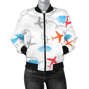 Airplane Cloud Pattern Women Bomber Jacket