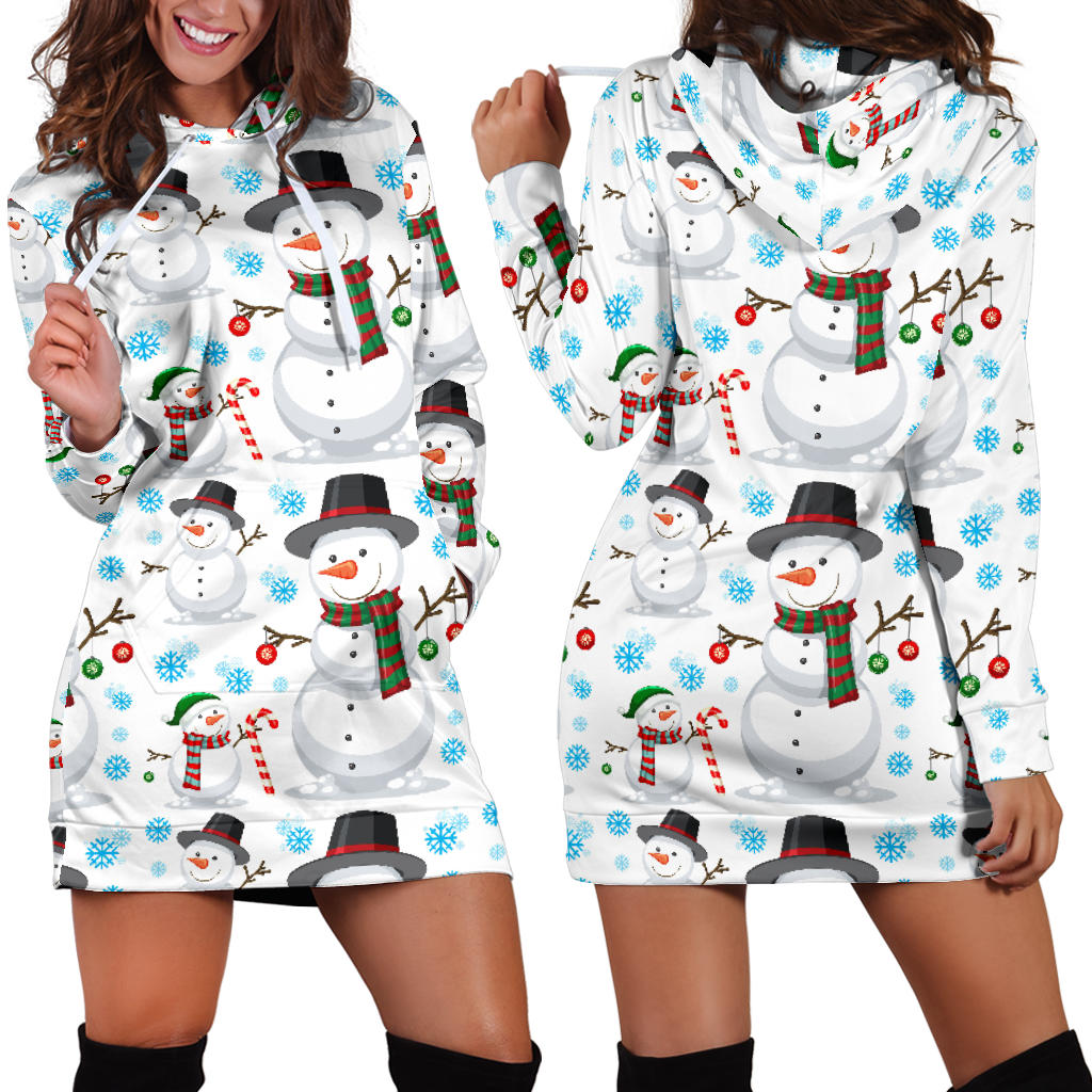 Snowman Pattern Background Women Hoodie Dress