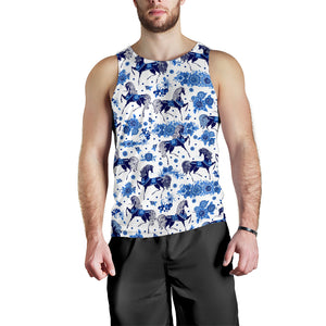 Horse Flower Blue Theme Pattern Men Tank Top