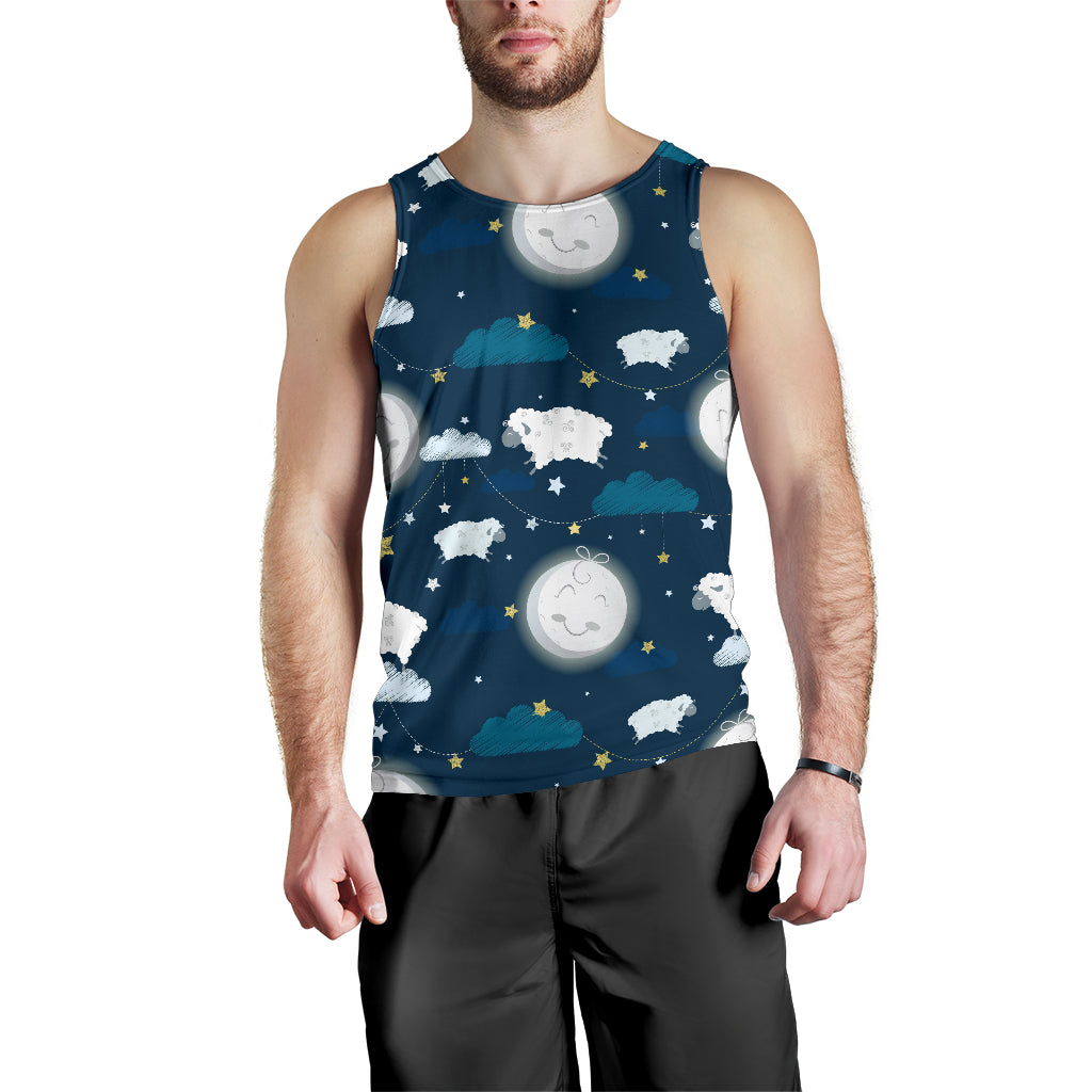 Sheep Playing Could Moon Pattern Men Tank Top