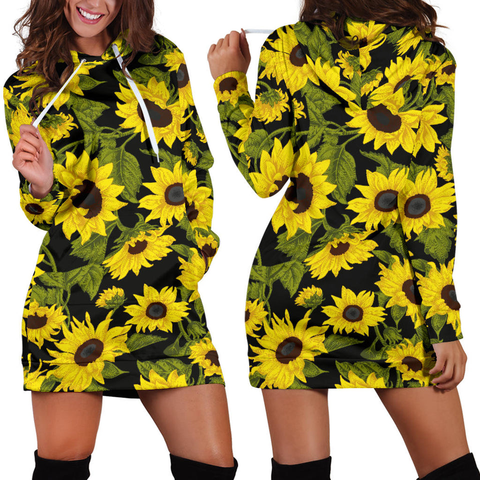 Sunflower Theme Pattern  Women Hoodie Dress