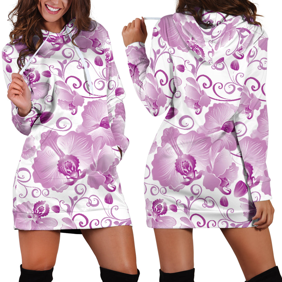 Orchid Pattern Women Hoodie Dress