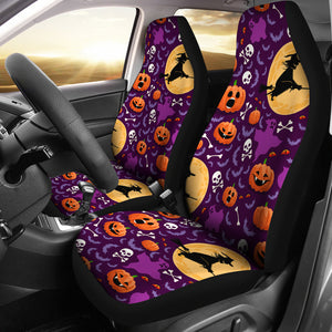 Halloween Pumpkin Witch Pattern Universal Fit Car Seat Covers