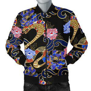 Snake Flower Pattern Men Bomber Jacket