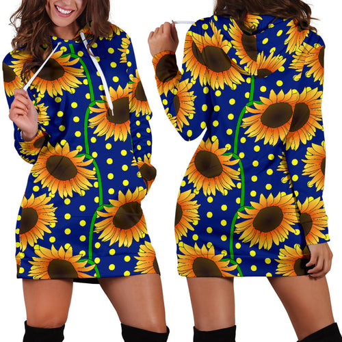 Sunflower Pokka Dot Pattern Women Hoodie Dress