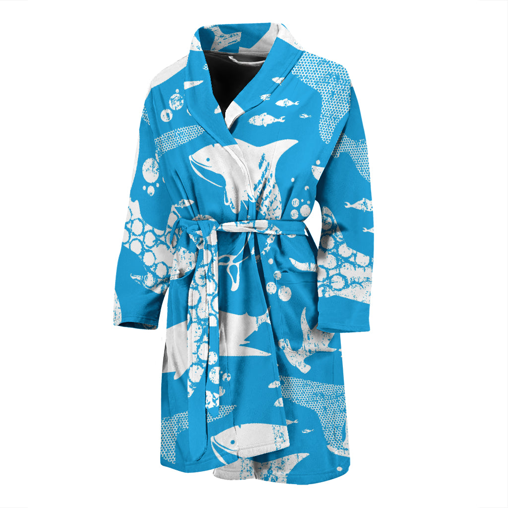 Shark Pattern Blue Theme Men Bathrobe