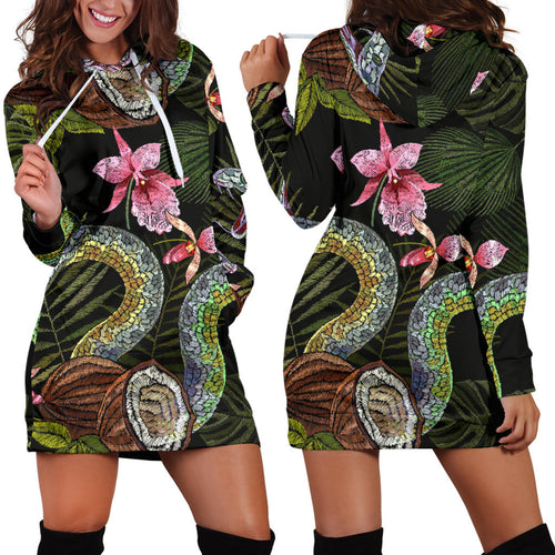 Snake Leaves Coconut Pattern Women Hoodie Dress