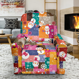 Snowman Colorful Theme Pattern Recliner Chair Slipcover