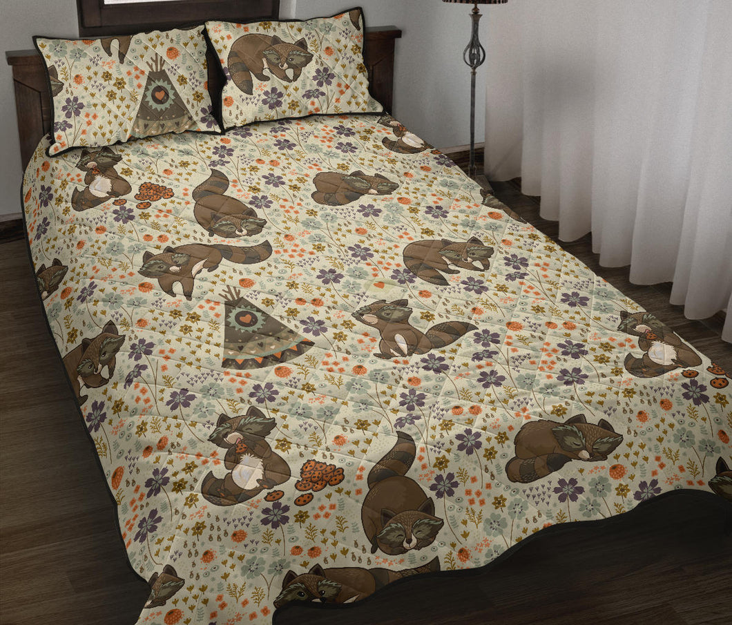 Raccoon Pattern Quilt Bed Set