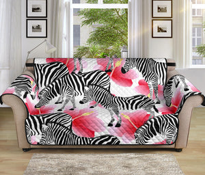 Zebra Red Hibiscus Pattern Sofa Cover Protector