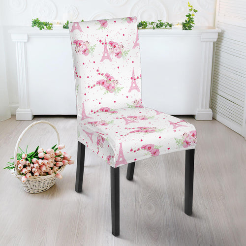 Eiffel Tower Pink Theme Pattern Print Design 05 Dining Chair Slipcover