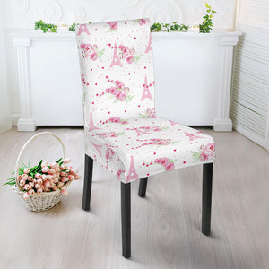 Eiffel Tower Pink Theme Pattern Print Design 05 Dining Chair Slipcover
