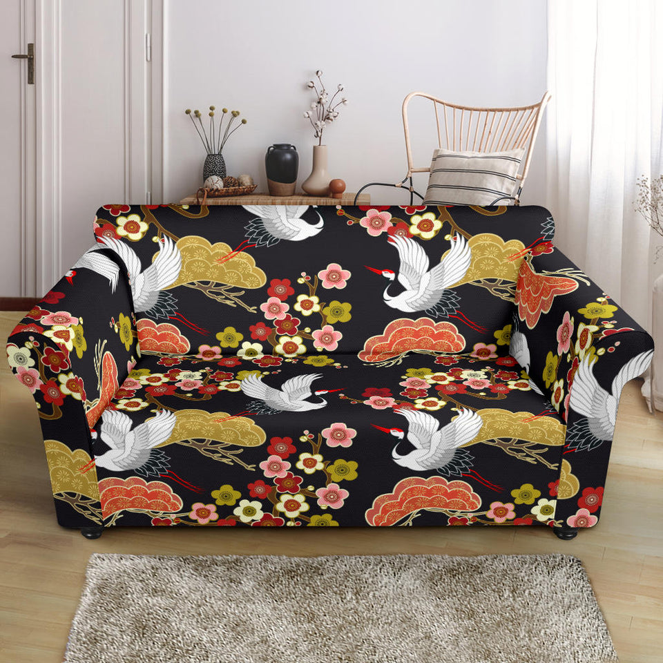 Japanese Crane Pattern Loveseat Couch Slipcover