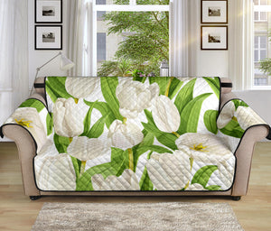 White Tulip Pattern Sofa Cover Protector