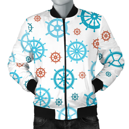 Nautical Steering Wheel Rudder Pattern Background Men Bomber Jacket