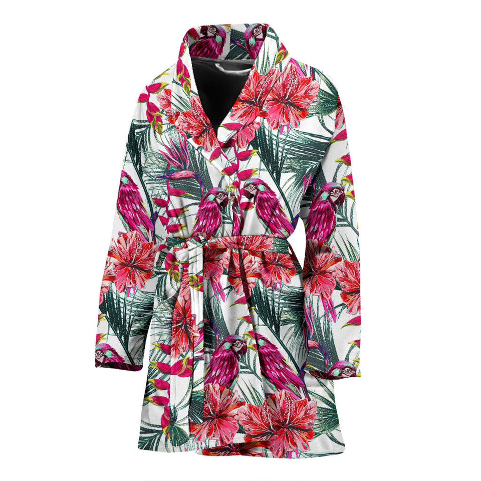 Pink Parrot Heliconia Pattern Women Bathrobe