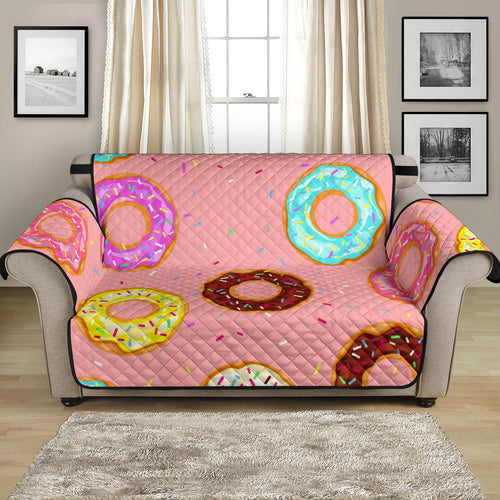 Donut Pattern Pink Background Loveseat Couch Cover Protector