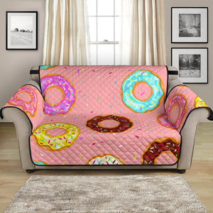 Donut Pattern Pink Background Loveseat Couch Cover Protector