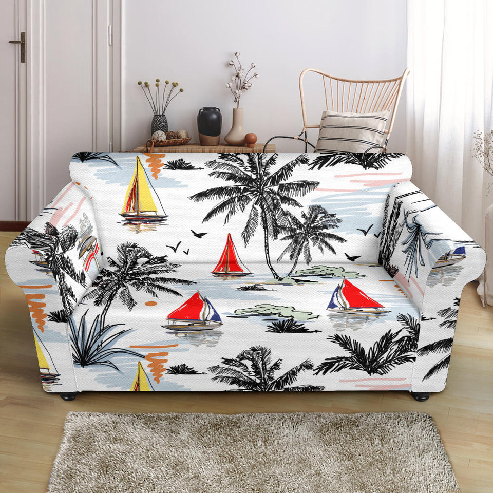 Sailboat Pattern Background Loveseat Couch Slipcover