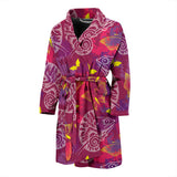 Pink Chameleon Lizard Butterfly Pattern Men Bathrobe