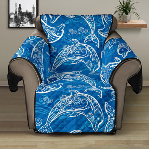 Dolphin Tribal Blue Pattern  Recliner Cover Protector