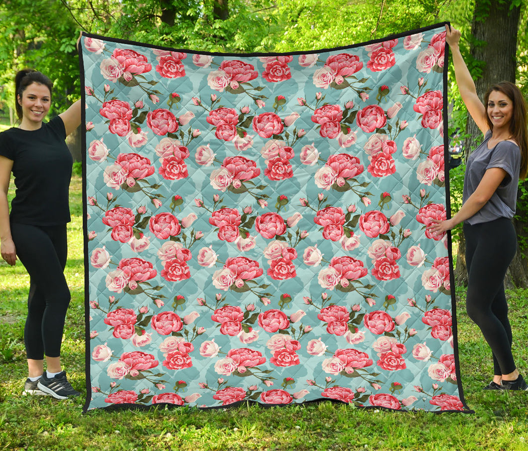 Rose Pattern Print Design 03 Premium Quilt