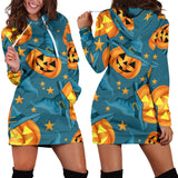 Halloween Pumpkin Witch Hat Pattern Women Hoodie Dress