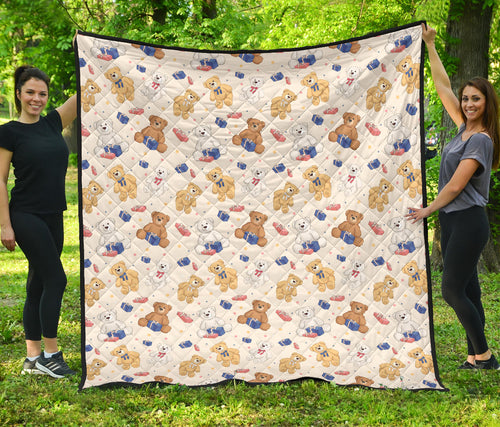 Teddy Bear Pattern Print Design 01 Premium Quilt