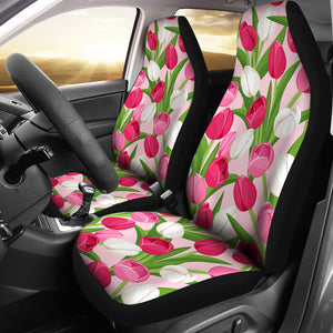 Pink White Tulip Pattern Universal Fit Car Seat Covers