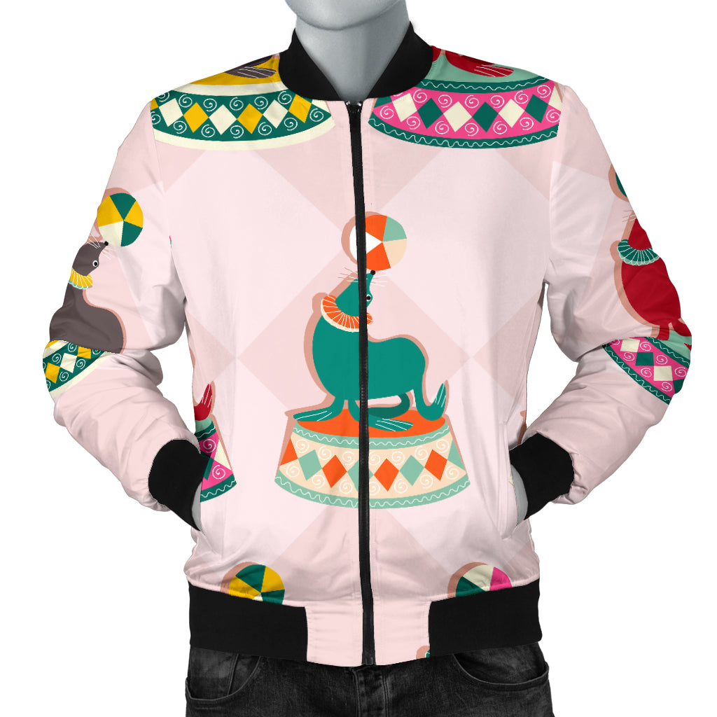 Colorful Sea Lion Pattern Men Bomber Jacket