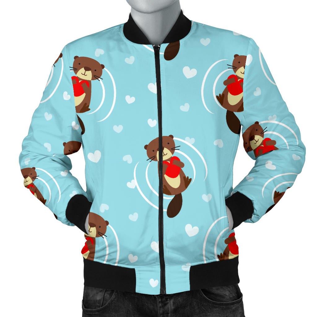 Otter Heart Pattern Men Bomber Jacket