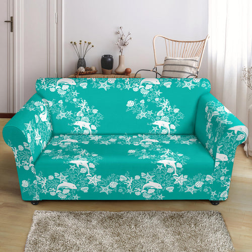 Dolphin Sea Shell Starfish Pattern Loveseat Couch Slipcover