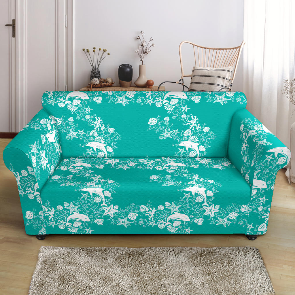 Dolphin Sea Shell Starfish Pattern Loveseat Couch Slipcover