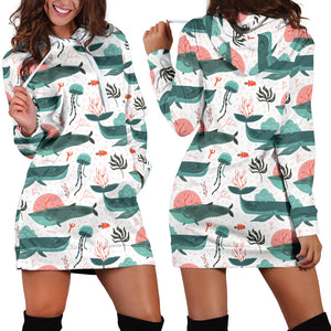 Whale Jelly Fish Pattern  Women Hoodie Dress