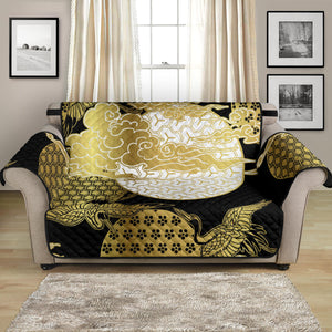 Gold Could Crane Japanese Pattern Loveseat Couch Cover Protector