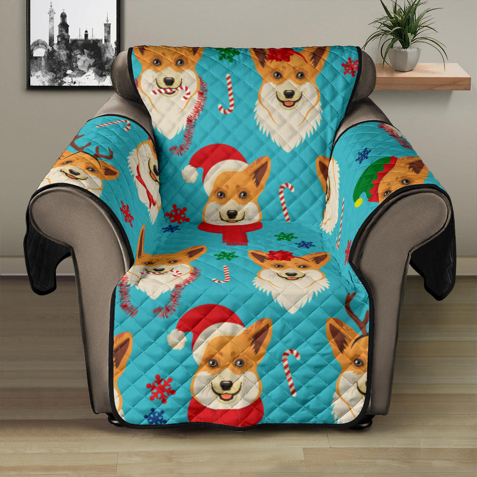 Christmas Corgi Pattern Recliner Cover Protector