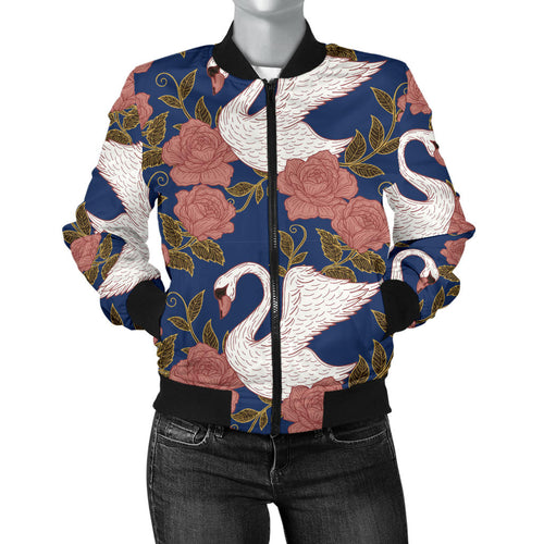 Swan Rose Pattern Women Bomber Jacket