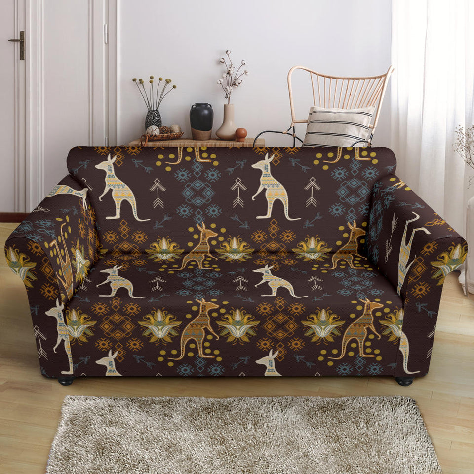 Kangaroo Aboriginal Theme Pattern  Loveseat Couch Slipcover