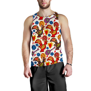 Colorful Rooster Chicken Guitar Pattern Men Tank Top