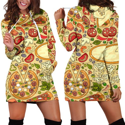 Pizza Pattern Background Women Hoodie Dress