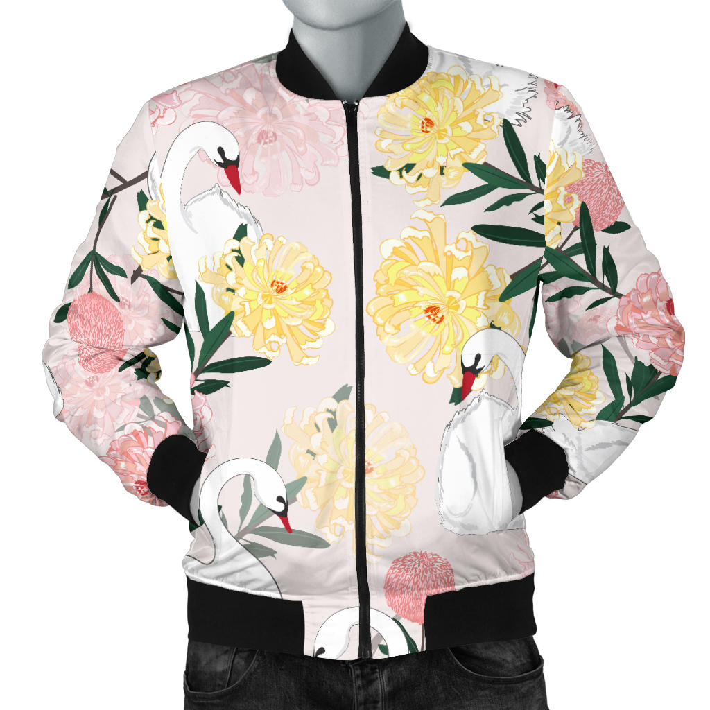 Swan Flower Pattern Men Bomber Jacket