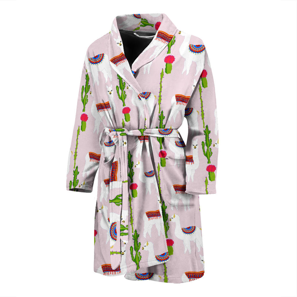 Llama Cactus Pattern Men Bathrobe