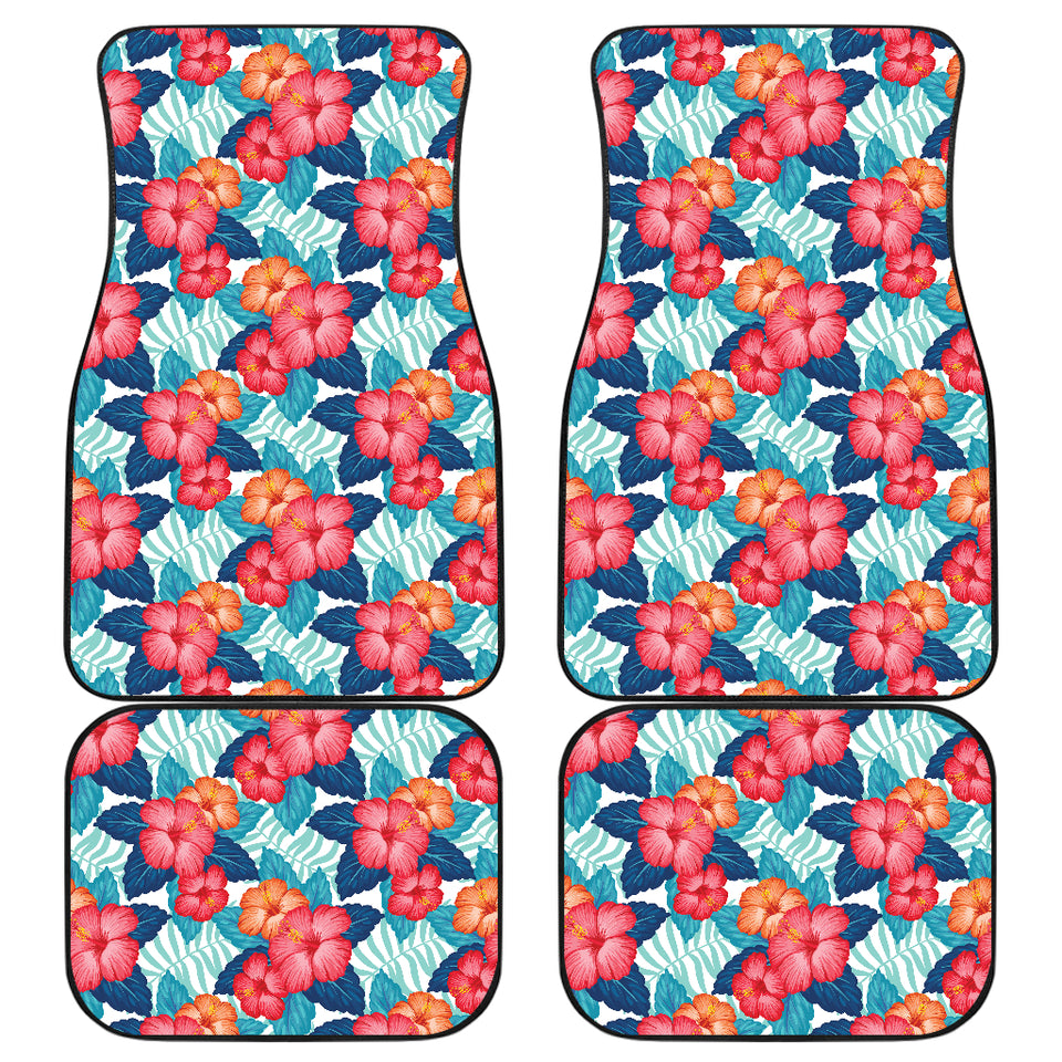 Hibiscus Pattern Print Design 05 Front and Back Car Mats