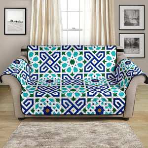Blue Theme Arabic Morocco Pattern Loveseat Couch Cover Protector