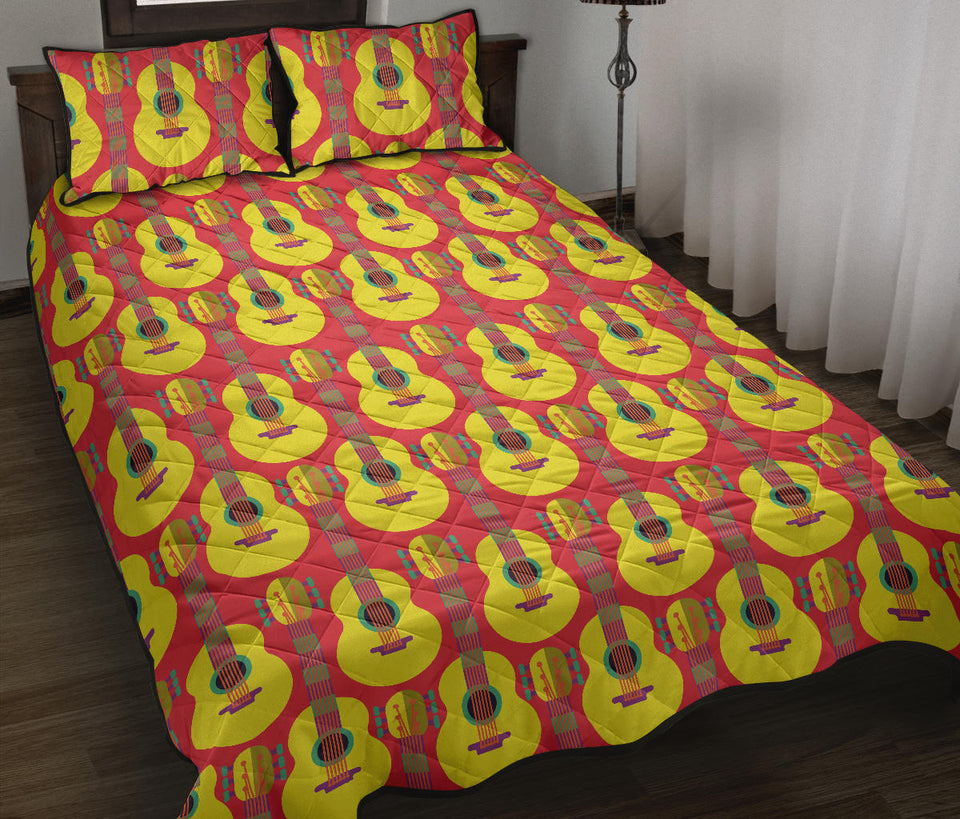 Classic Guitar Theme Pattern Quilt Bed Set