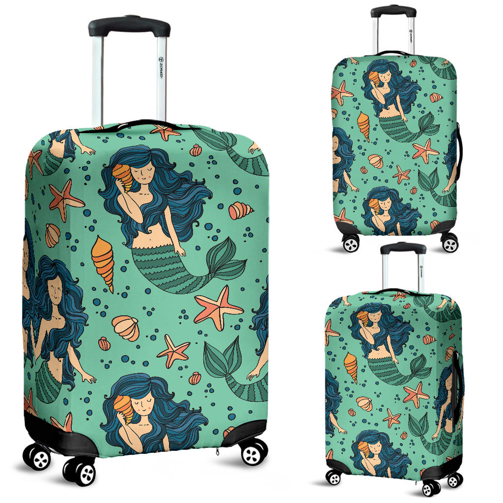 Mermaid Pattern Green Background Luggage Covers