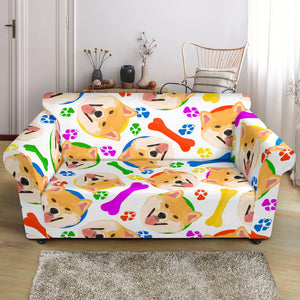 Shiba Inu Paw Bone Pattern Loveseat Couch Slipcover