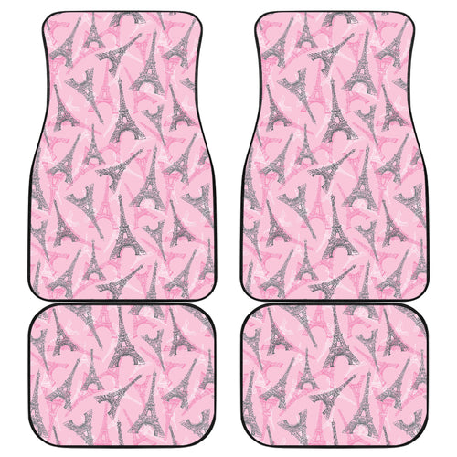 Eiffel Tower Pink Background Pattern Print Design 04 Front and Back Car Mats