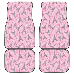 Eiffel Tower Pink Background Pattern Print Design 04 Front and Back Car Mats