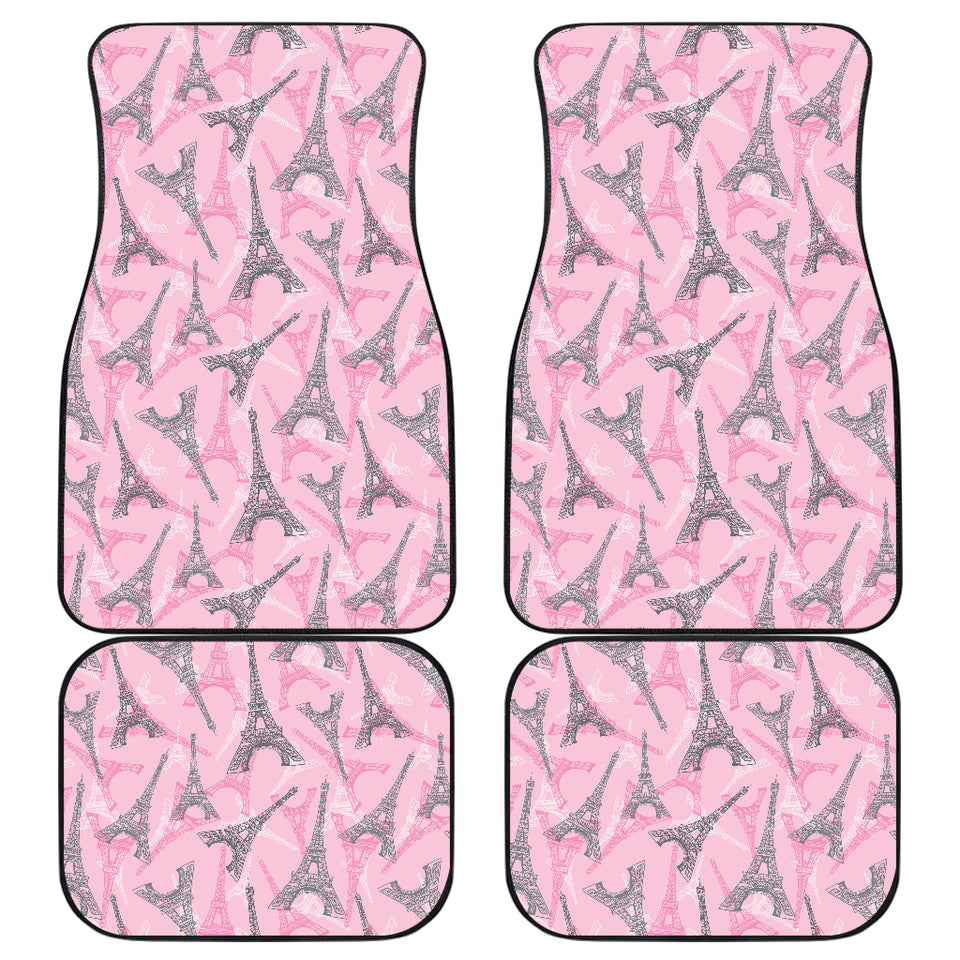 Eiffel Tower Pink Background Pattern Print Design 04 Front and Back Car Mats